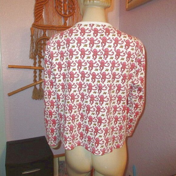 Roller Rabbit Monkey Print Pajama Top Size XS Soft Pima Cotton Henley Crop - Picture 6 of 10